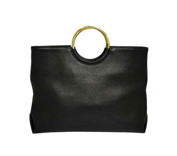 MILLFIELD - Black Structured Leather Ring Handle Bag