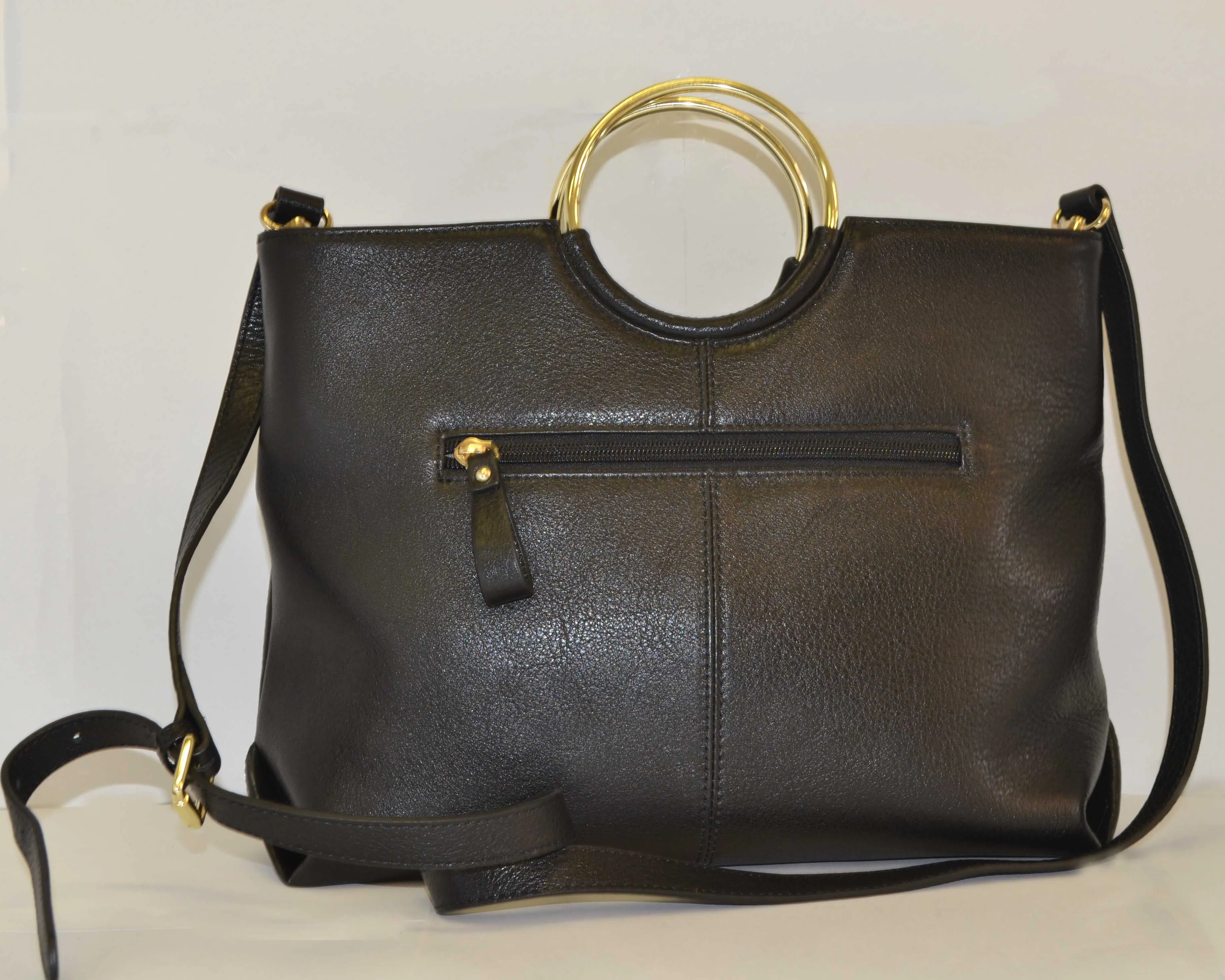 MILLFIELD - Black Structured Leather Ring Handle Bag