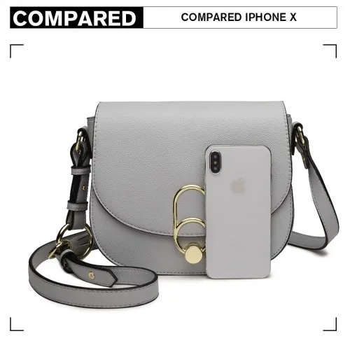 MISS LULU Cross Body Saddle Bag Grey - High Quality PU Leather & Durability