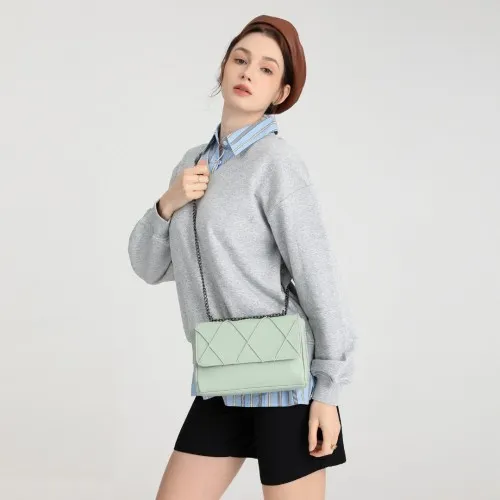 Miss Lulu Rhombus Flap Chain Shoulder Bag - Green | Stylish & Practical