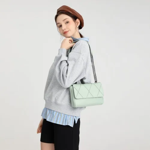 Miss Lulu Rhombus Flap Chain Shoulder Bag - Green | Stylish & Practical