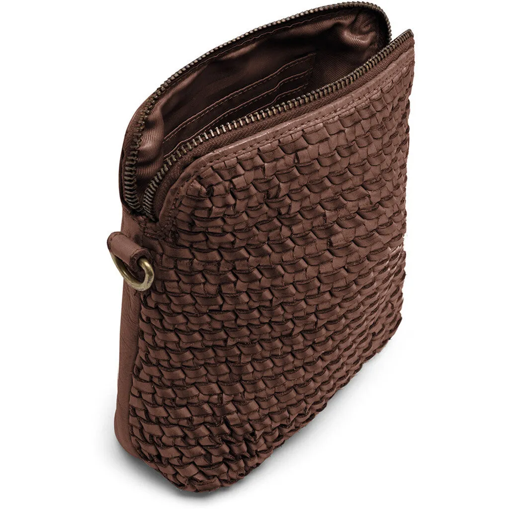 Mobile bag decorated with weaving / 15806 - Brown