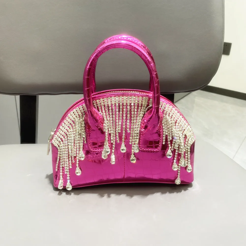 Modern One-Shoulder Glossy Diamond Tassel Crossbody Handbag