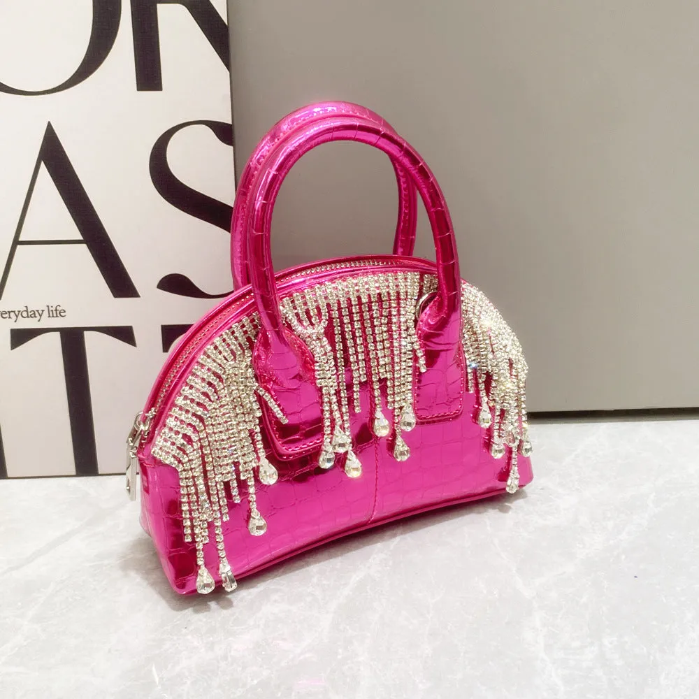 Modern One-Shoulder Glossy Diamond Tassel Crossbody Handbag