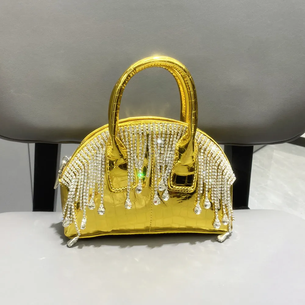 Modern One-Shoulder Glossy Diamond Tassel Crossbody Handbag