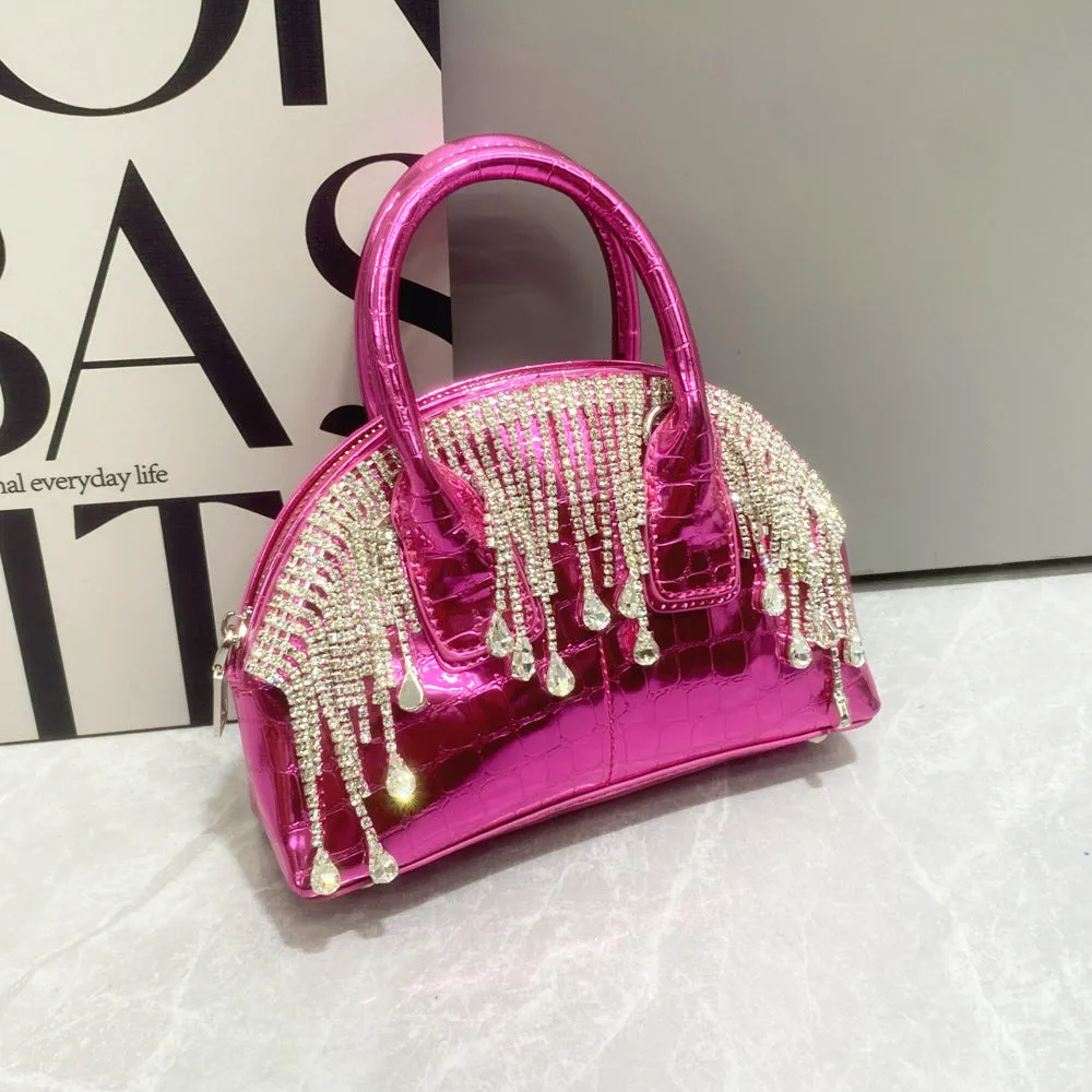 Modern One-Shoulder Glossy Diamond Tassel Crossbody Handbag