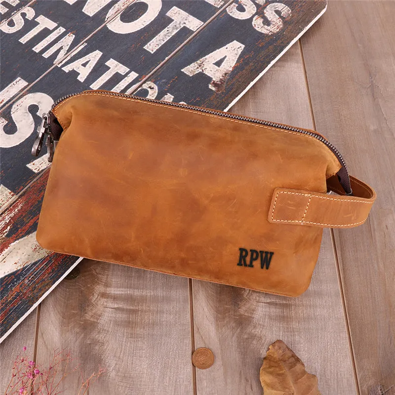 Personalized Groomsmen Gift, Adjustable Leather Dopp Kit Toiletry Bag Travel Bag Gift for Husband Dad Grad Boyfriend