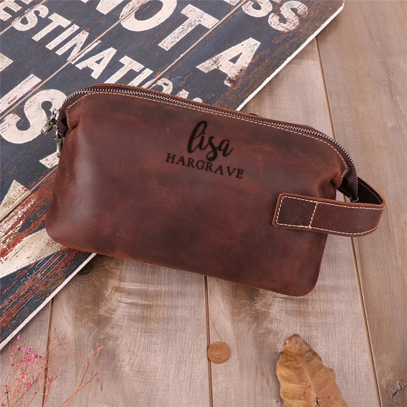 Personalized Groomsmen Gift, Adjustable Leather Dopp Kit Toiletry Bag Travel Bag Gift for Husband Dad Grad Boyfriend