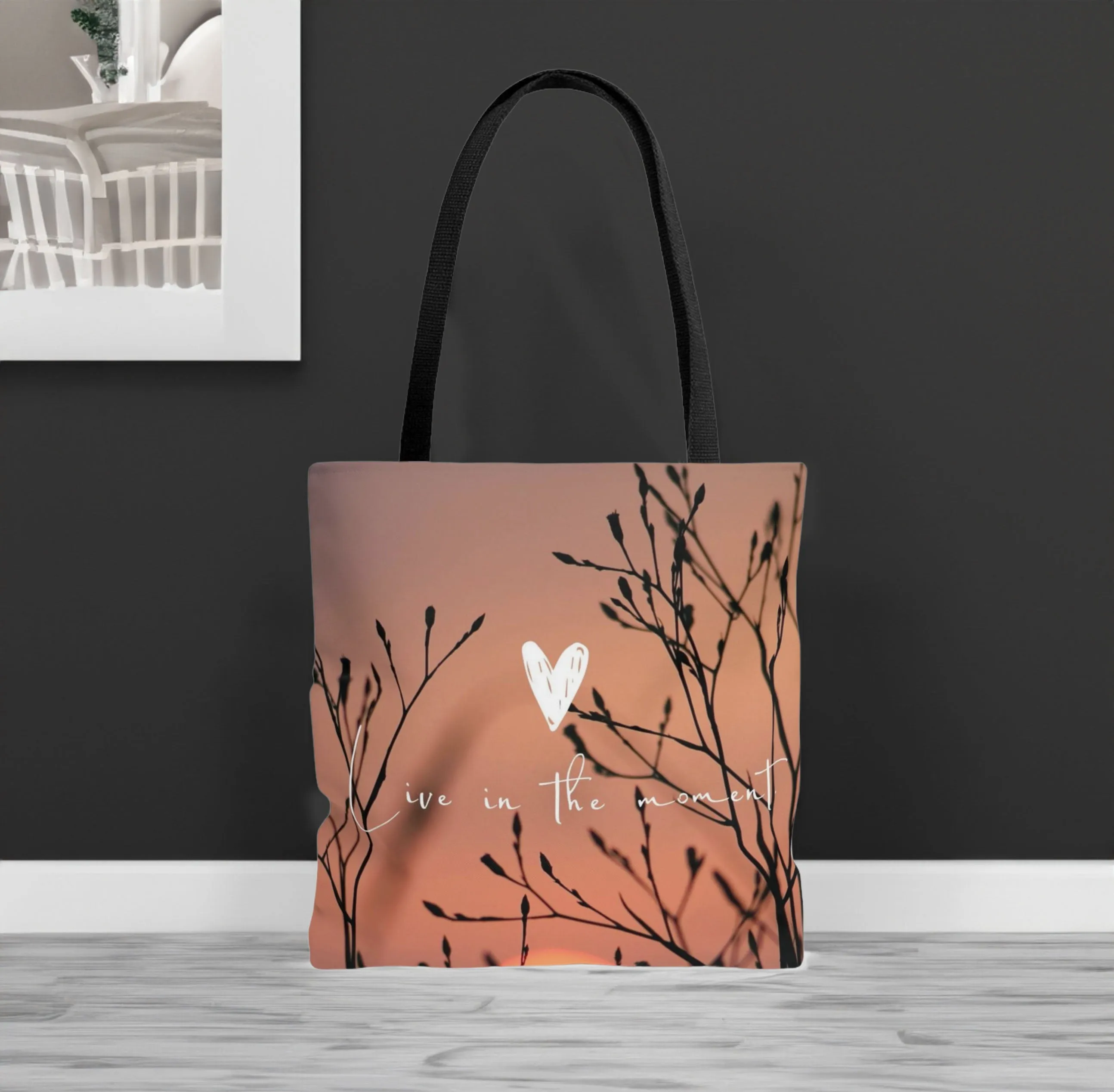 Personalized Vintage Black Handle Canvas Tote Bag