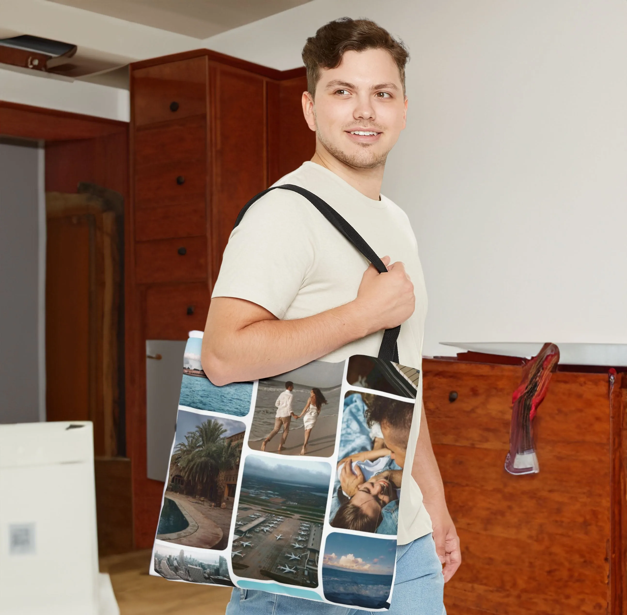 Personalized Vintage Black Handle Canvas Tote Bag