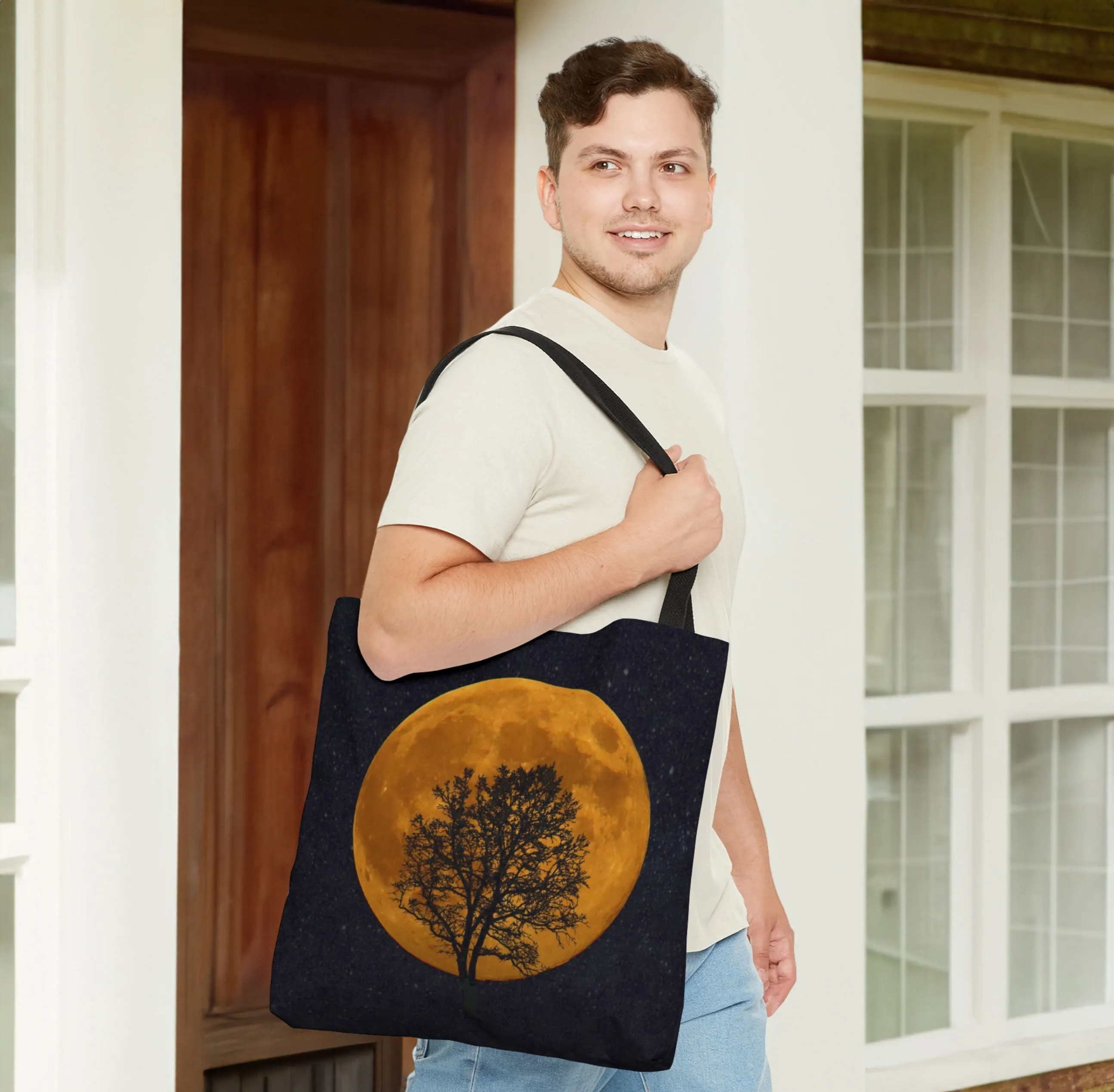 Personalized Vintage Black Handle Canvas Tote Bag