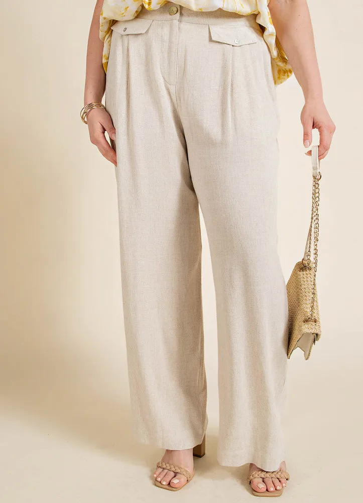 Plus Elastic Back Slacks in Oatmeal by Kori America