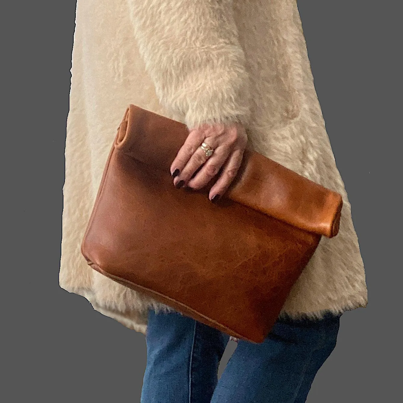 Roll-Top Leather Clutch