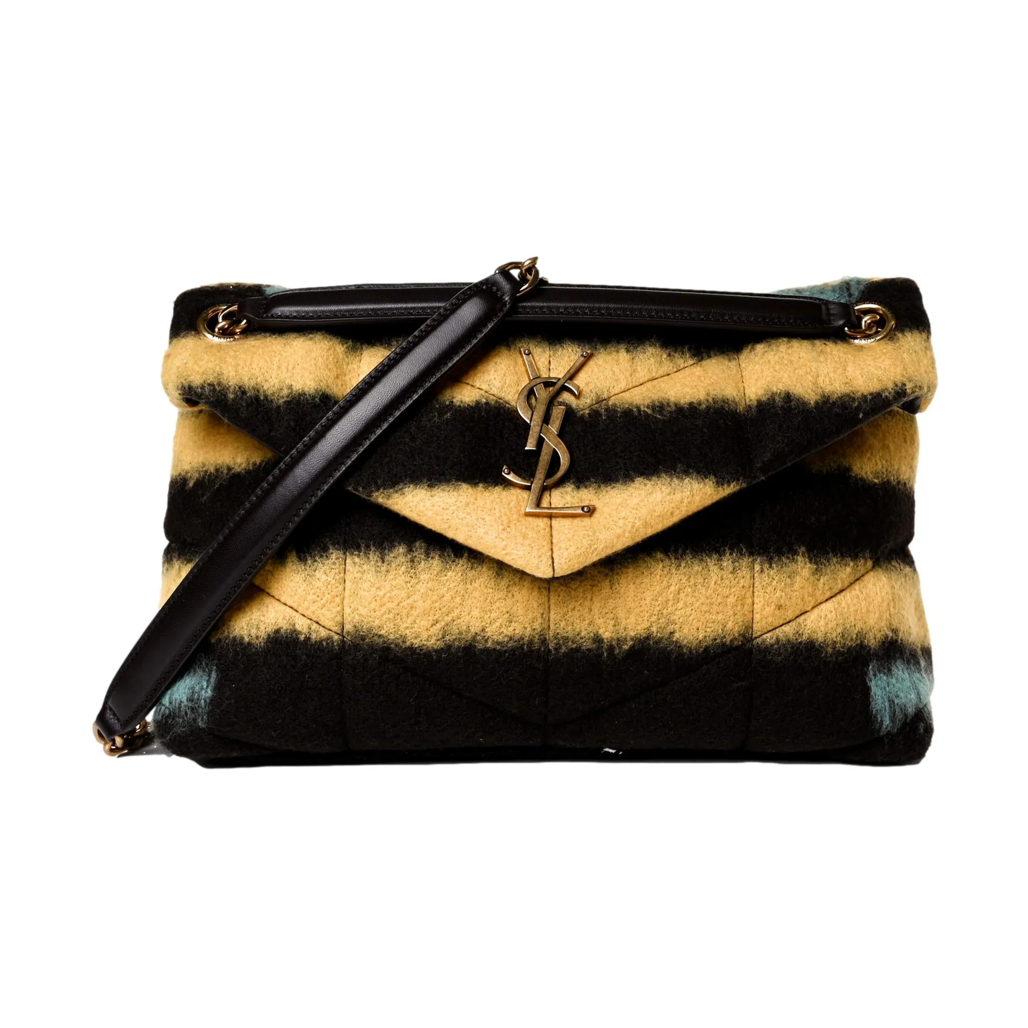 Saint Laurent Loulou Puffer Yellow Brown Tie Dye Wool Shoulder Bag