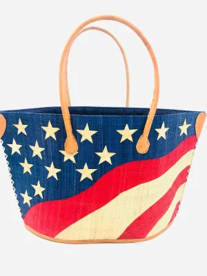 Shebobo - American Flag Straw Tote Bag