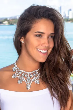 Silver Jeweled Statement Necklace