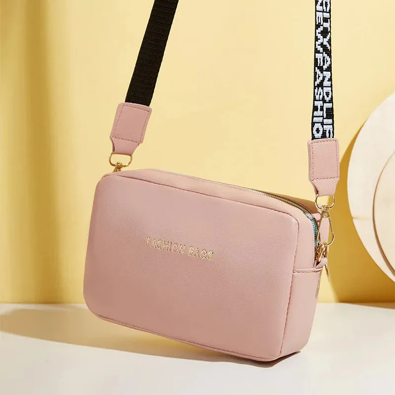 Simple Style Small Shoulder Bags for Women Solid Color PU Leather Wide Strap Crossbody Bag Female Phone Purse Messenger Handbag