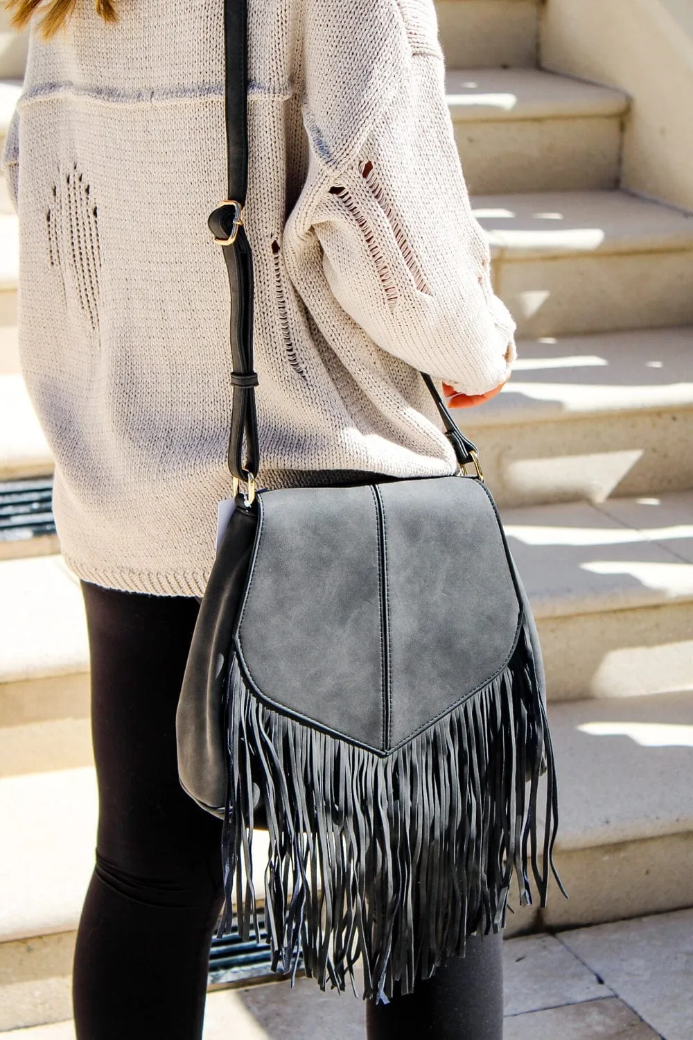 SJ20308 Michelle Boho Fringe Vegan Suede Crossbody Bag