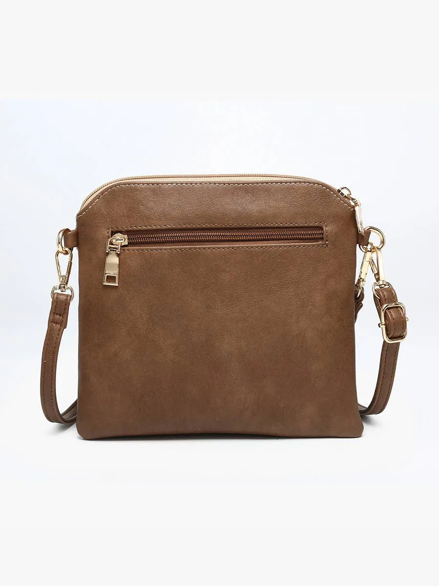 Tara Corduroy 2 Tone Crossbody w/ Front Zip Pocket - Black & Saddle Brown