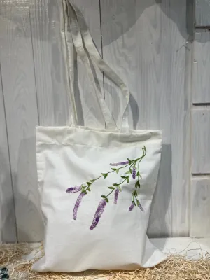 Tote Bag Floreale Country Chic - Tote Bag - Shopper Bag - Tote Bag Ricamo a Fiori Lavanda - Pezzo Unico