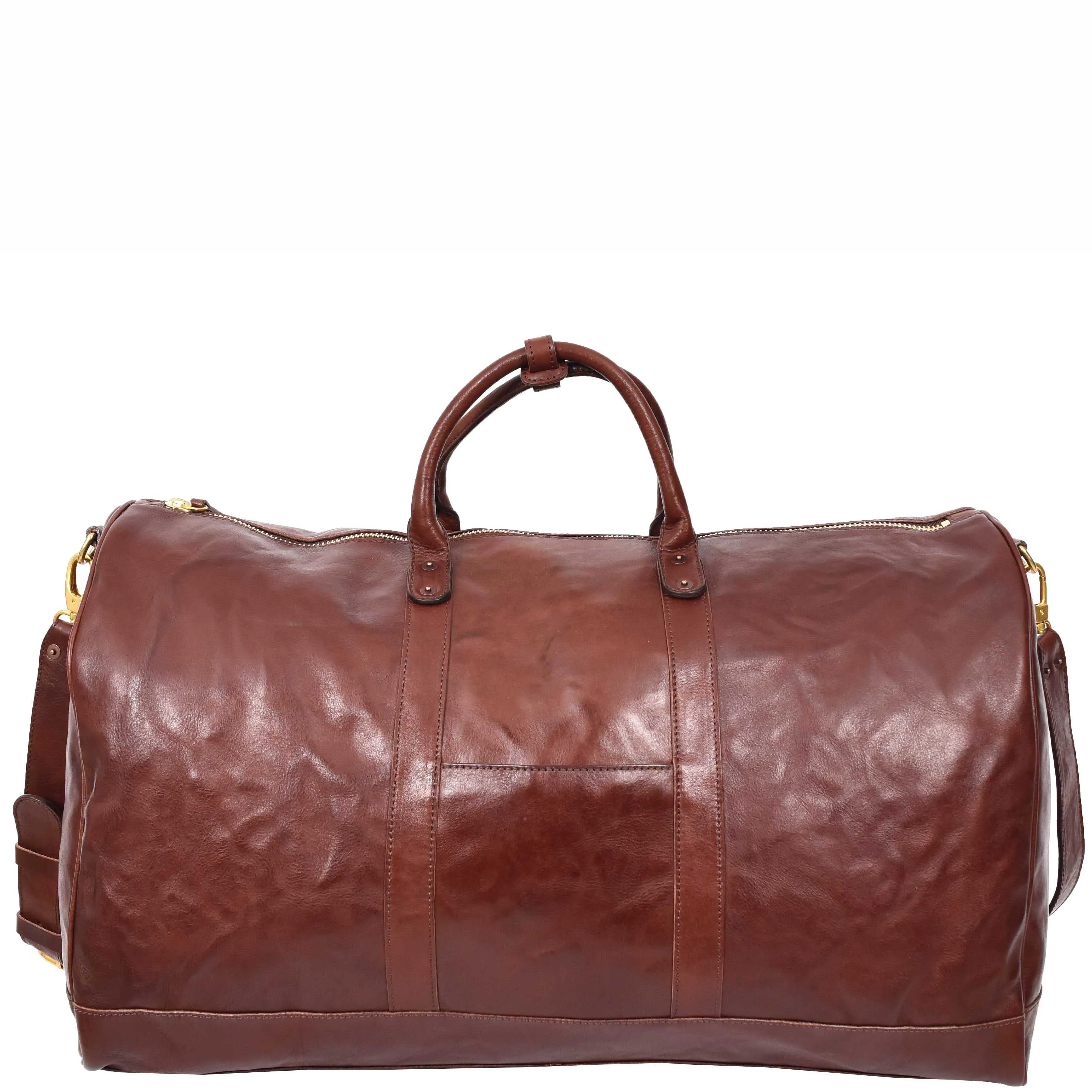 Travel Duffle Bag Genuine Vegetable Leather Large Holdall HOL712 Brown