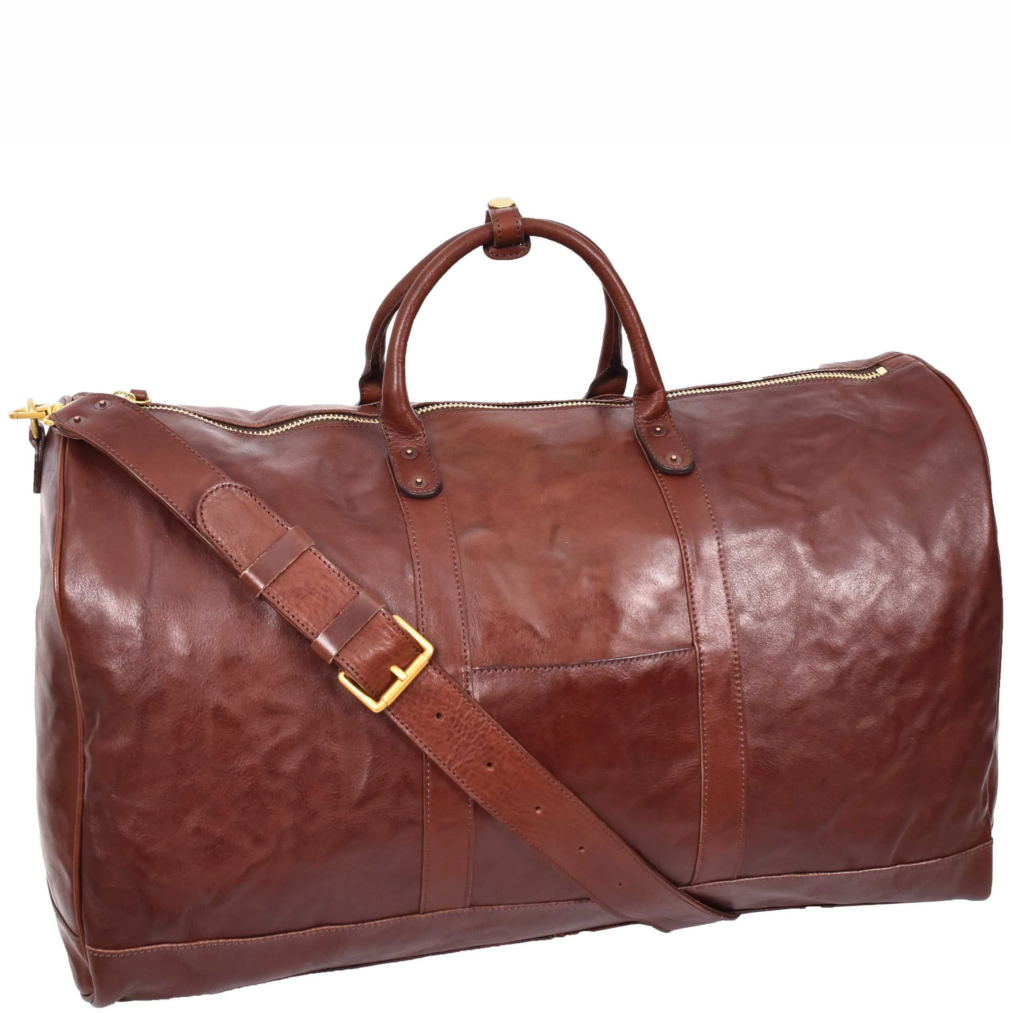 Travel Duffle Bag Genuine Vegetable Leather Large Holdall HOL712 Brown