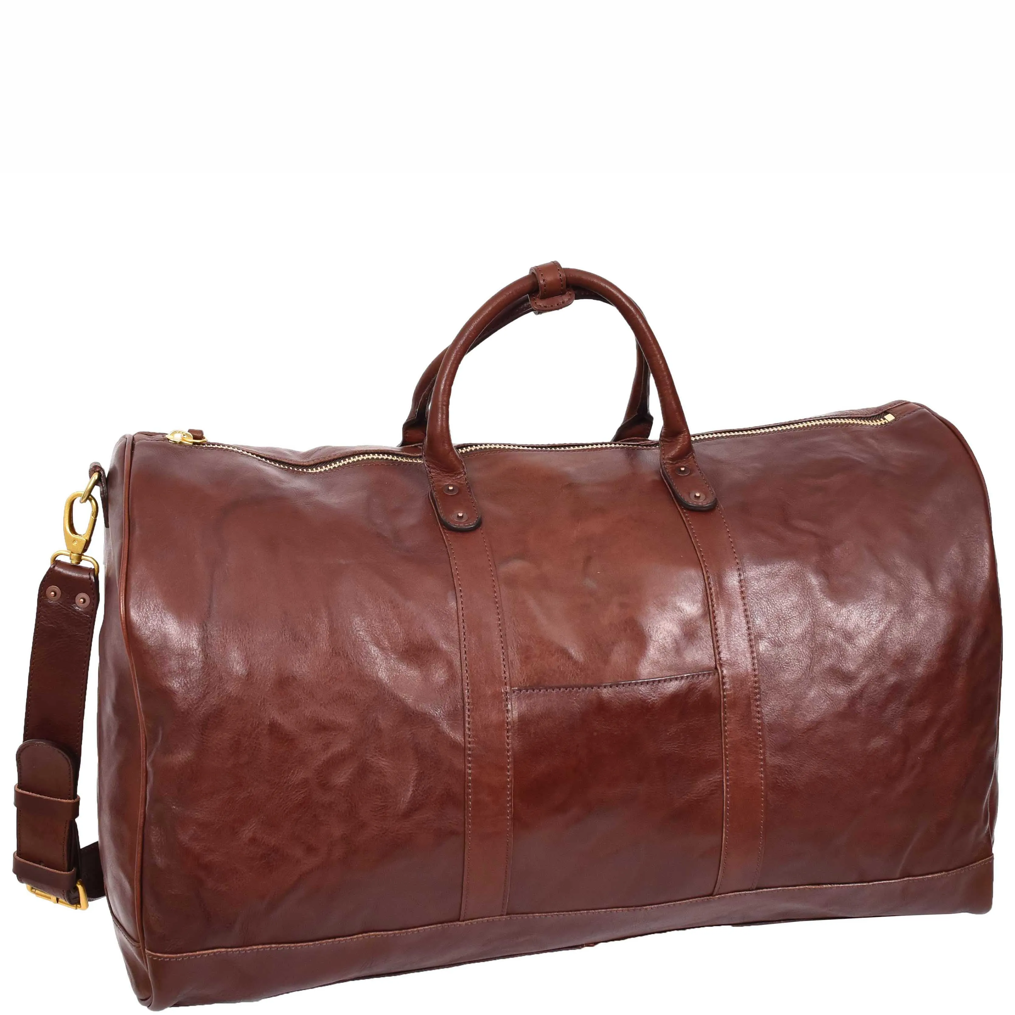 Travel Duffle Bag Genuine Vegetable Leather Large Holdall HOL712 Brown