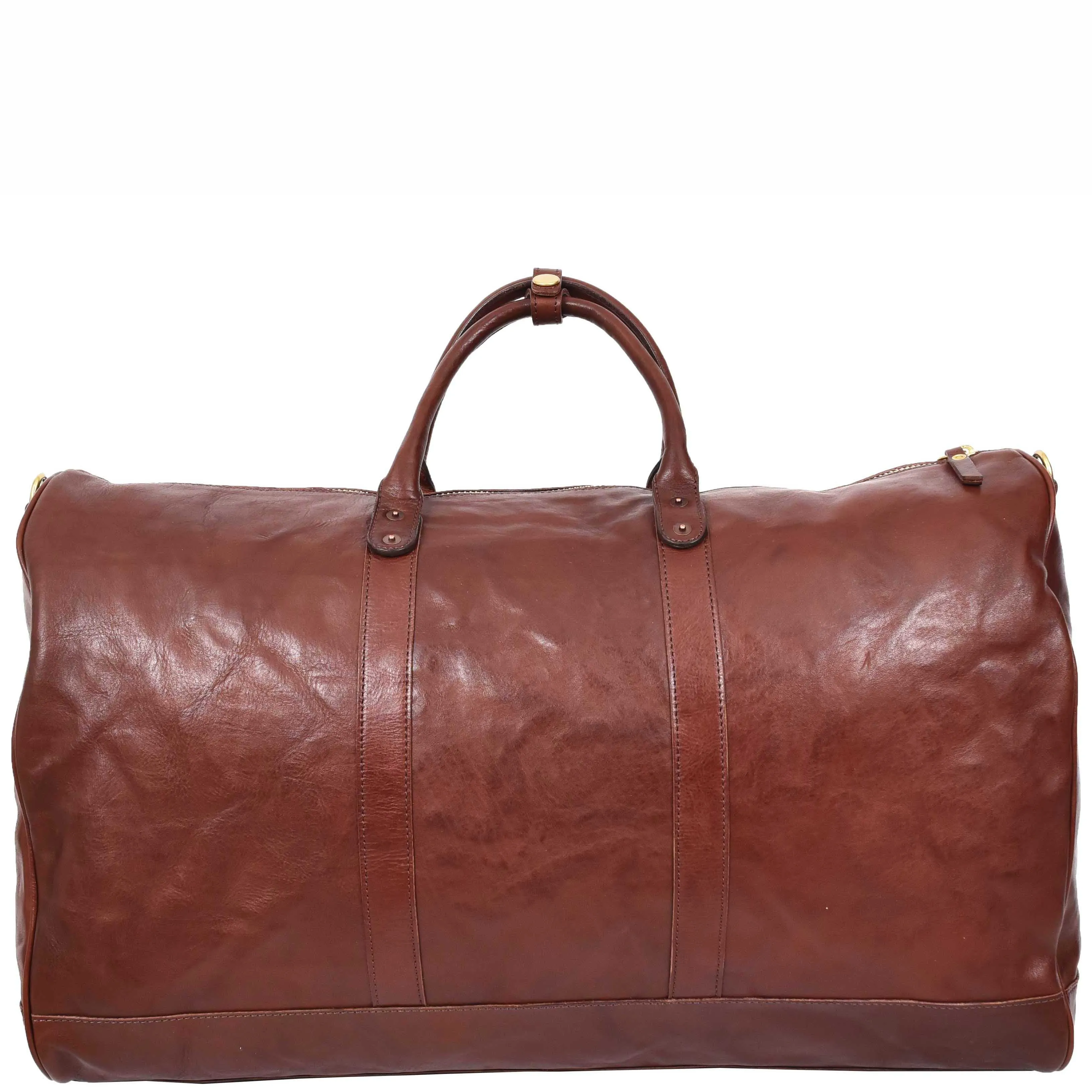 Travel Duffle Bag Genuine Vegetable Leather Large Holdall HOL712 Brown