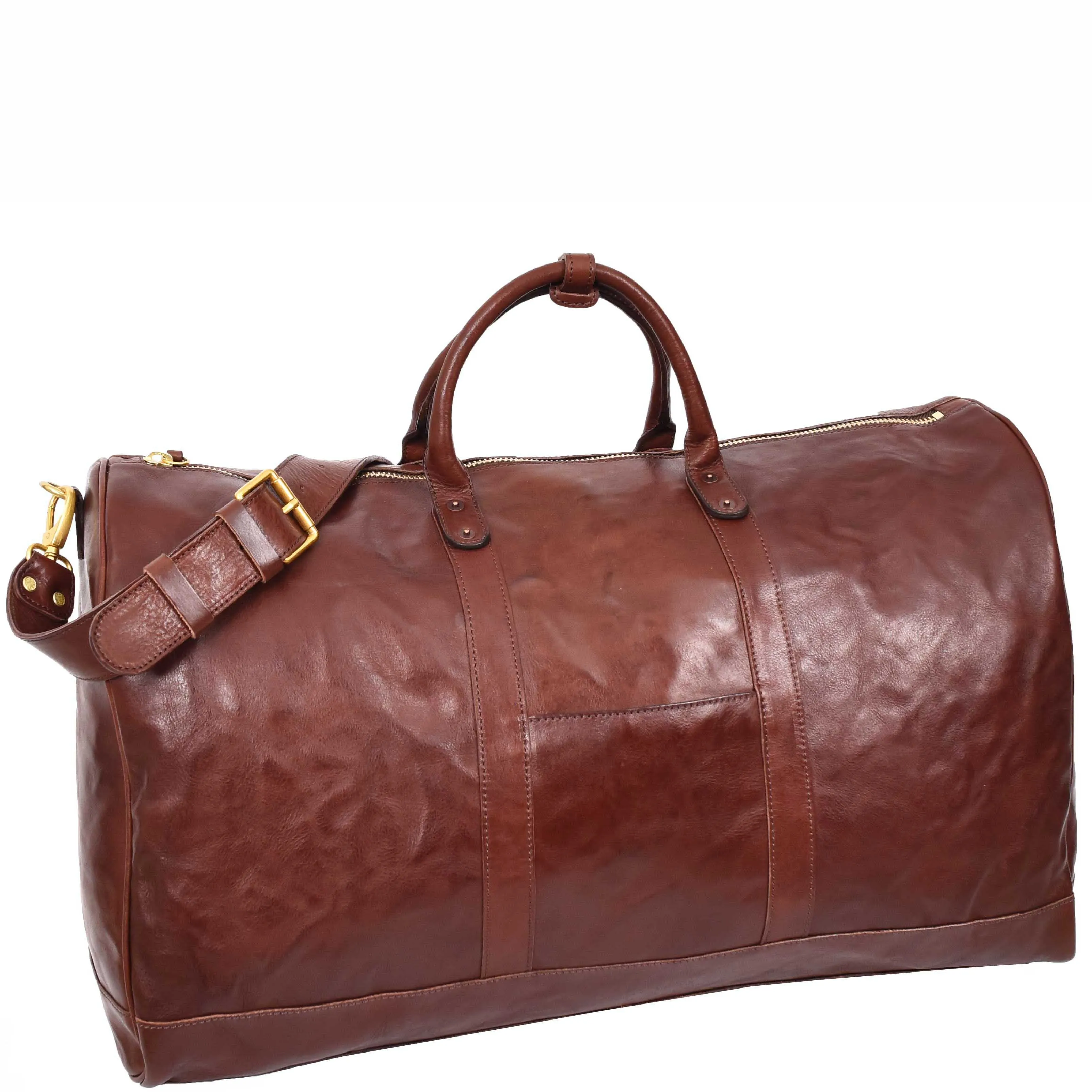 Travel Duffle Bag Genuine Vegetable Leather Large Holdall HOL712 Brown