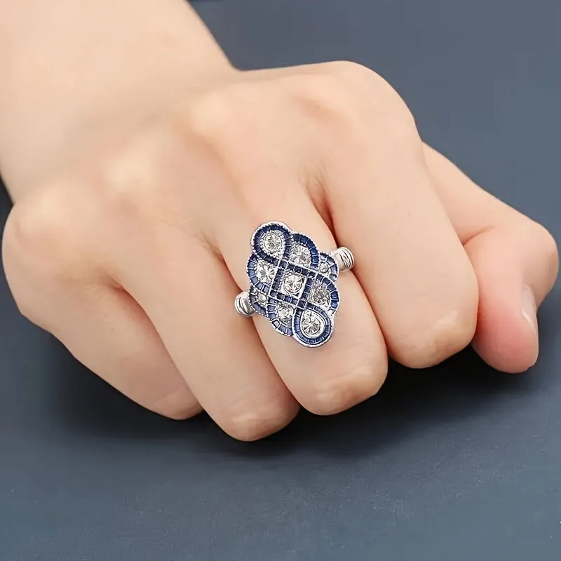 Trendy Retro Silver Plated Shining Pave Zirconia Ring