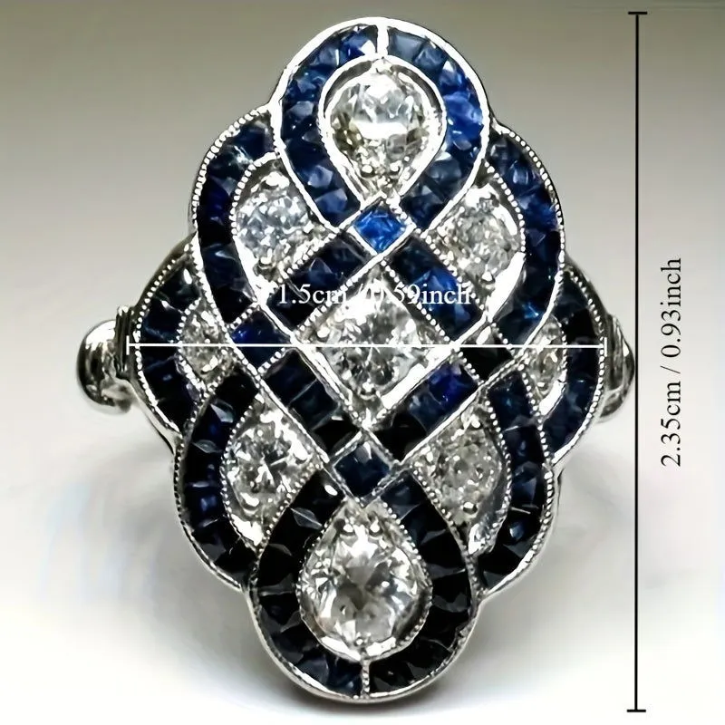 Trendy Retro Silver Plated Shining Pave Zirconia Ring