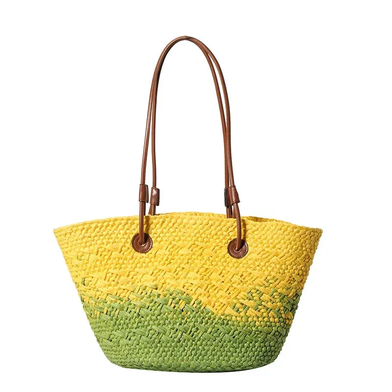 VAIGE Large Woven Straw Shoulder Bag for Summer Travel - Versatile Casual Tote with Cell Phone Pocket