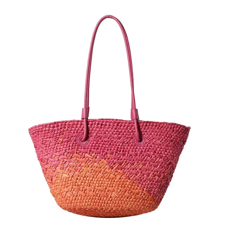 VAIGE Large Woven Straw Shoulder Bag for Summer Travel - Versatile Casual Tote with Cell Phone Pocket