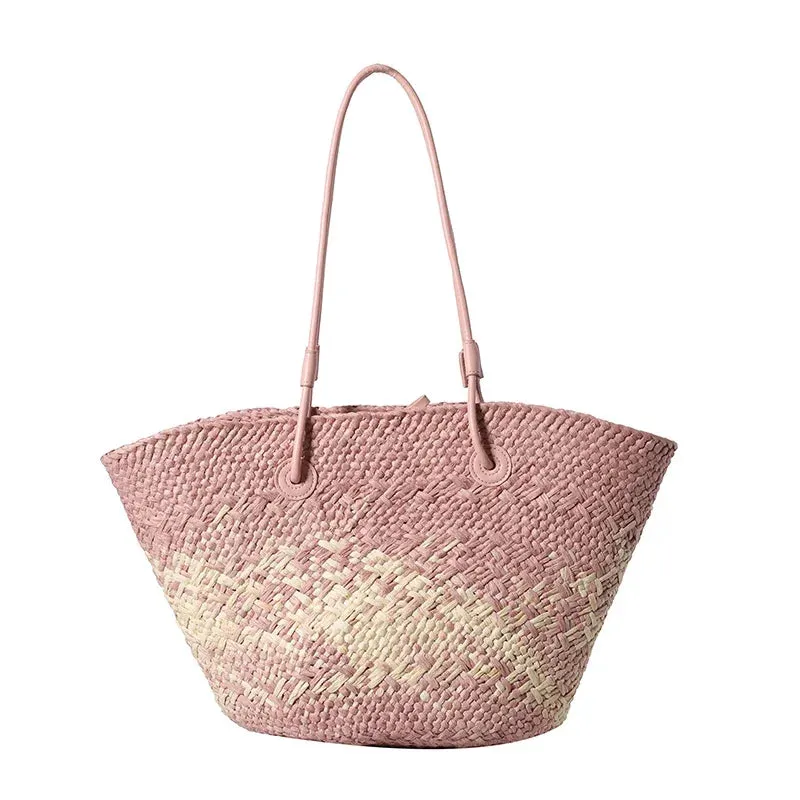 VAIGE Large Woven Straw Shoulder Bag for Summer Travel - Versatile Casual Tote with Cell Phone Pocket