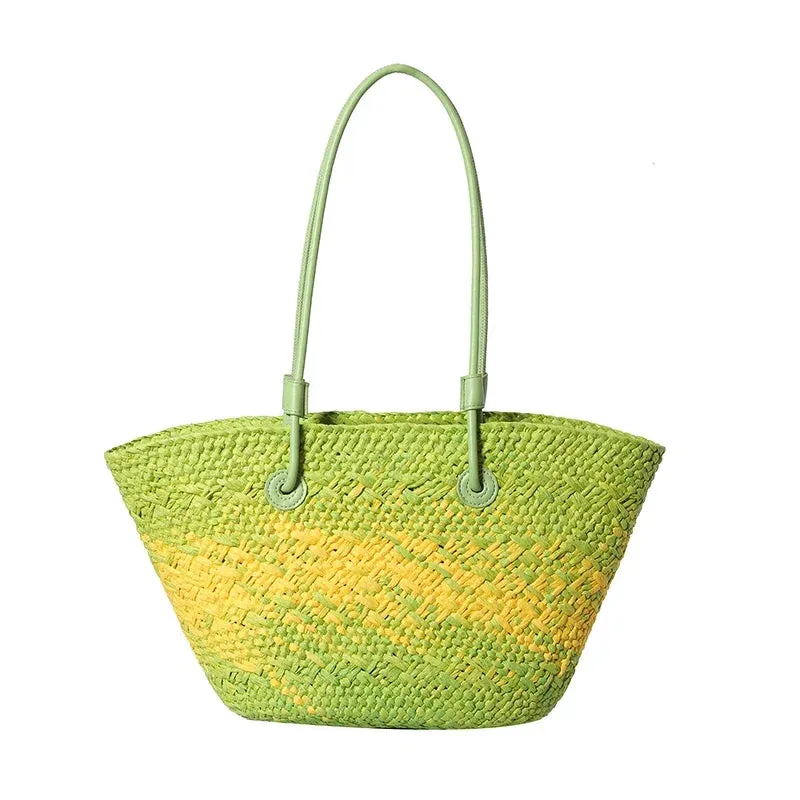 VAIGE Large Woven Straw Shoulder Bag for Summer Travel - Versatile Casual Tote with Cell Phone Pocket