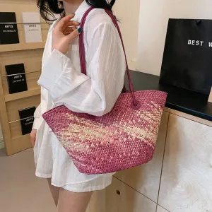 VAIGE Large Woven Straw Shoulder Bag for Summer Travel - Versatile Casual Tote with Cell Phone Pocket