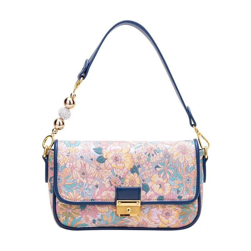 Women 's Durable Floral Crossbody Bag Canvas Messenger Handbag Multi Pocket Travel Satchel Purse