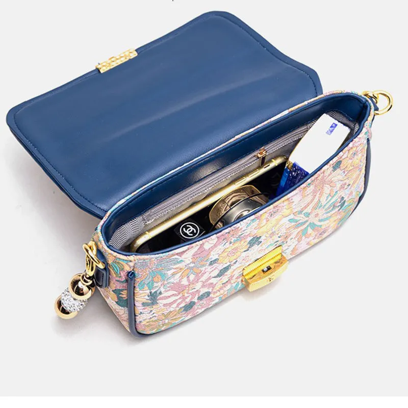 Women 's Durable Floral Crossbody Bag Canvas Messenger Handbag Multi Pocket Travel Satchel Purse