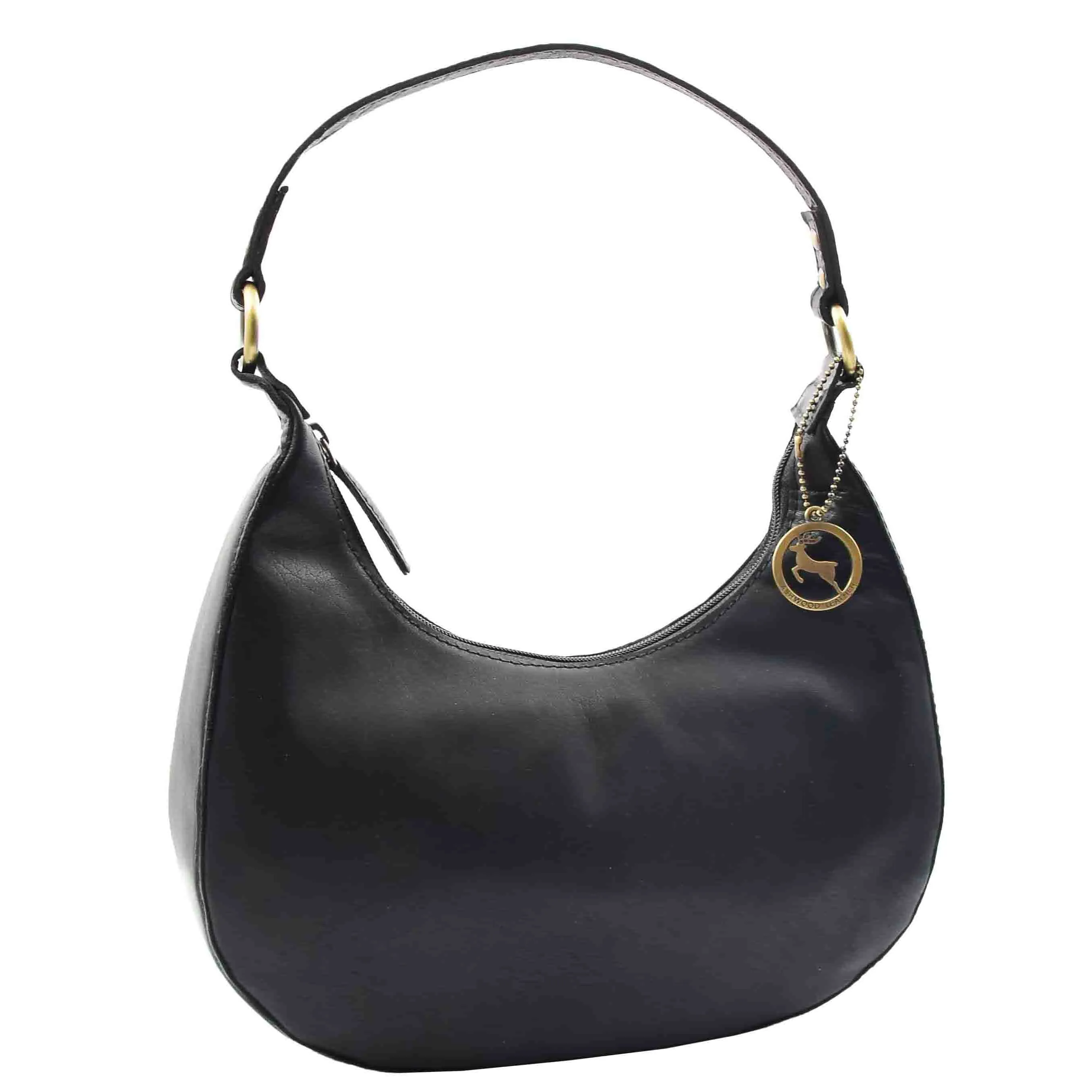 Womens Classic Leather Shoulder Hobo Bag Bruges Black