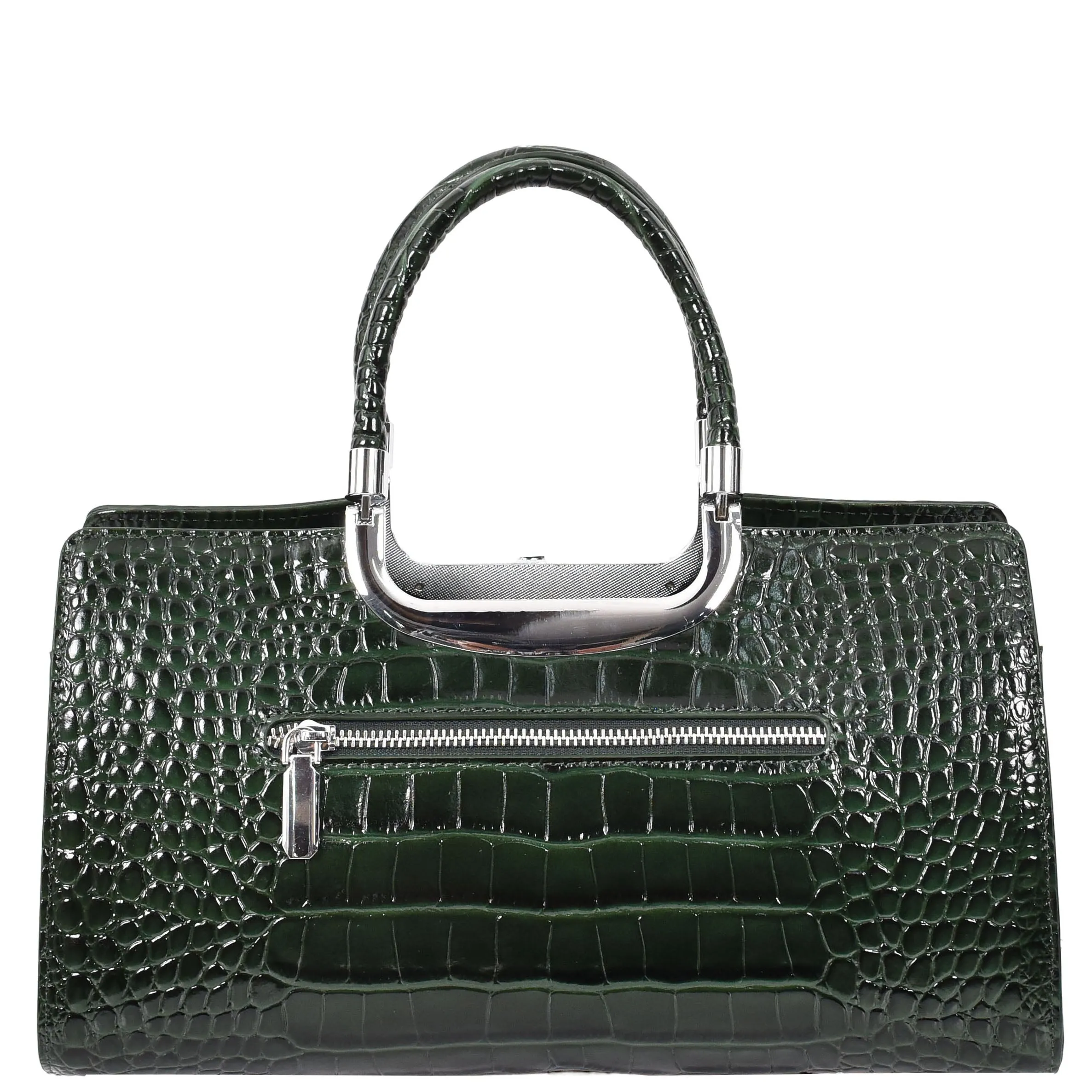 Womens Leather Croc Print Handbag Madeline Green