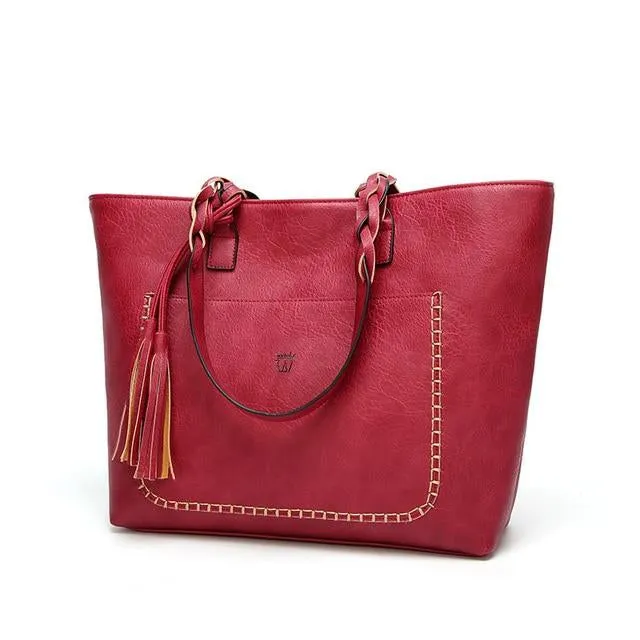 Women's Vintage Vegan Leather Tassel Tote